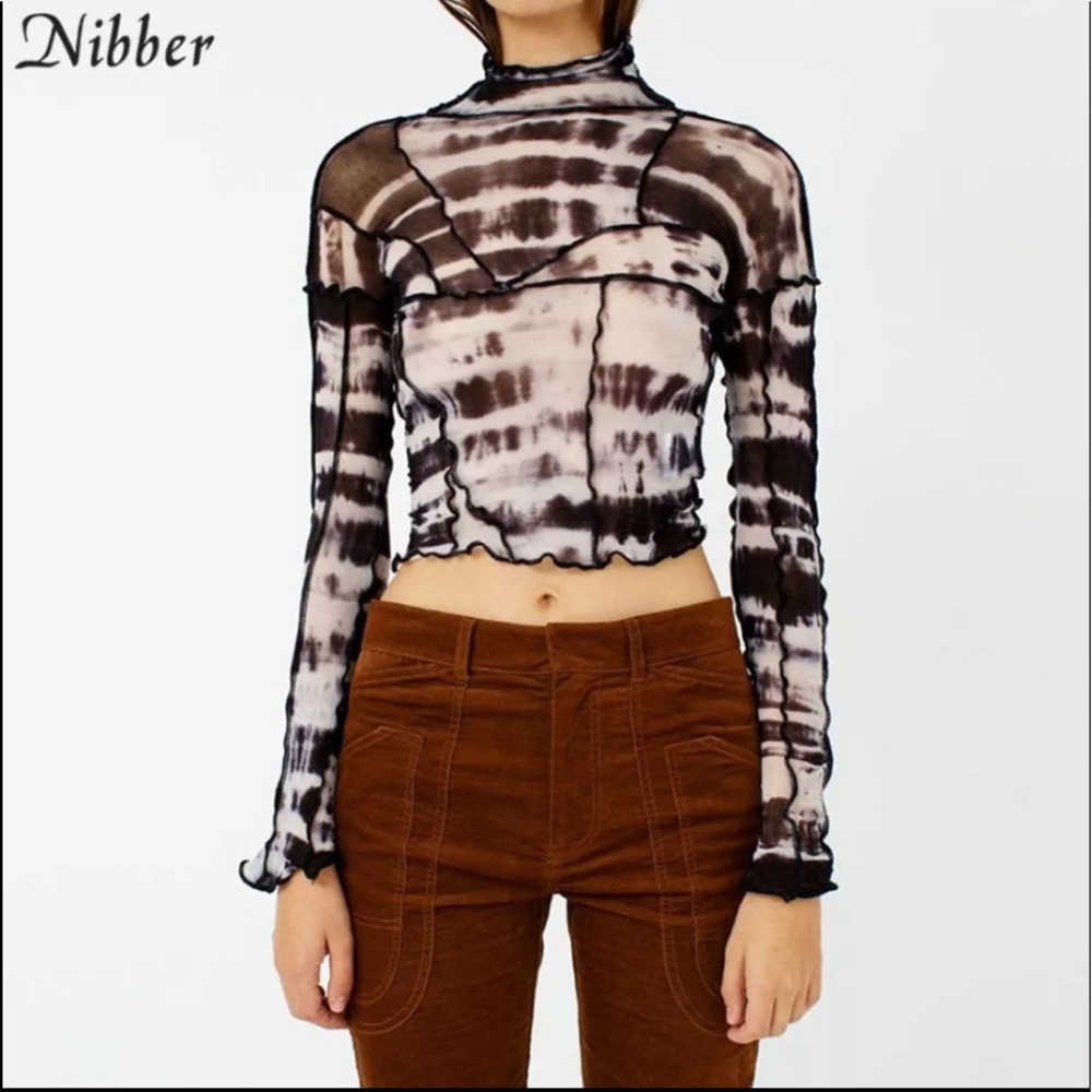 Patchwork tie dye long sleeve crop top